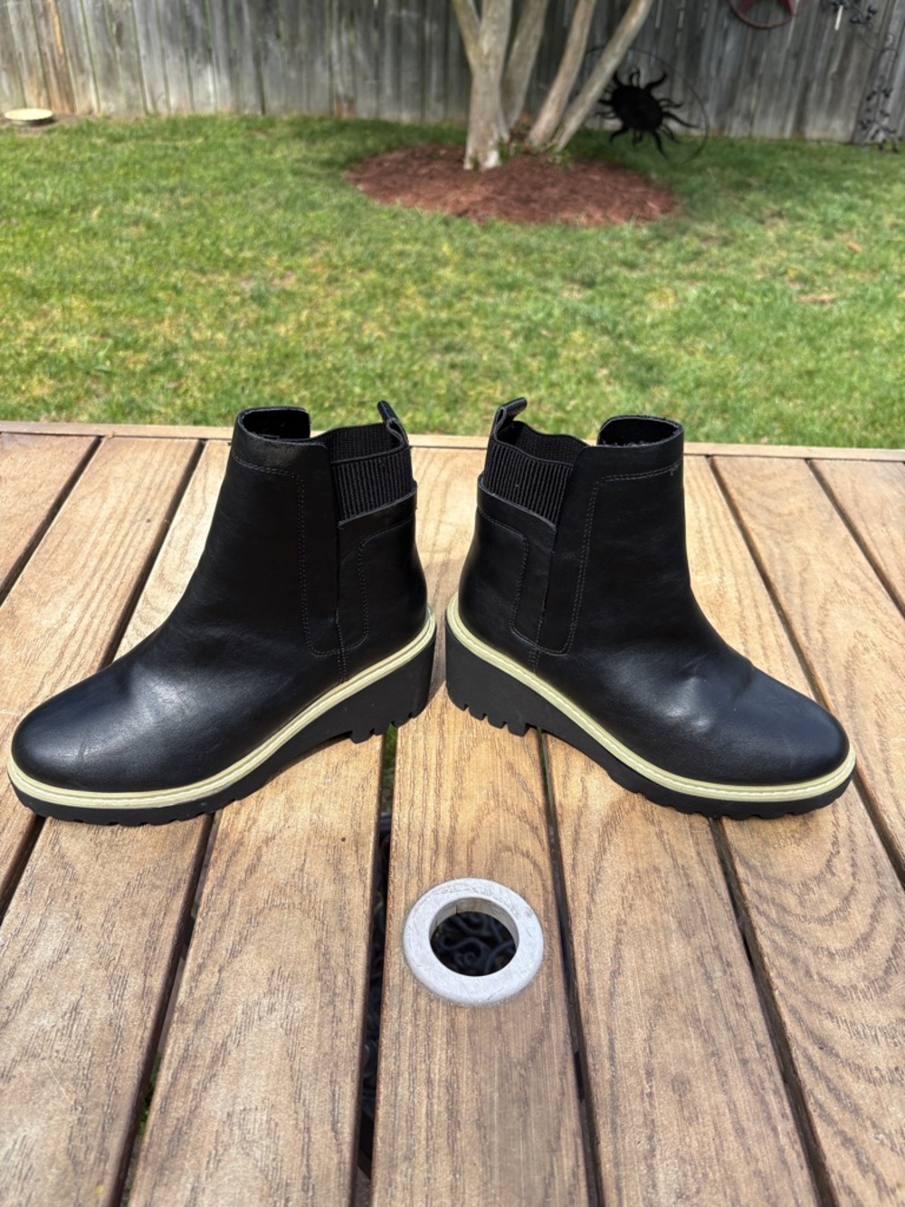 Corkys Black Chelsea Platform Booties with Cream Trim